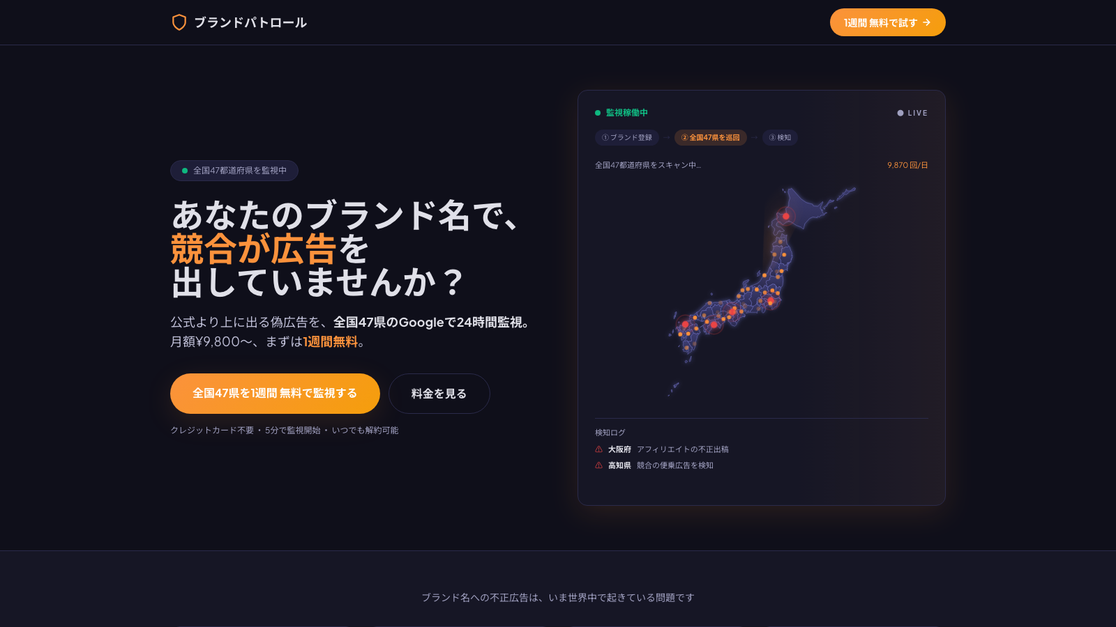 ブランドパトロール — 全国47県のGoogle広告を24時間監視